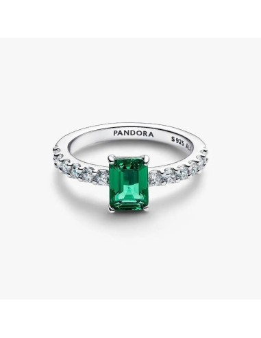 Anillo en plata de ley Halo Rectangular Verde Brillante