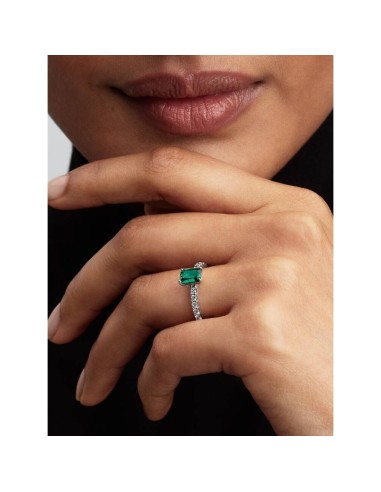 Anillo en plata de ley Halo Rectangular Verde Brillante