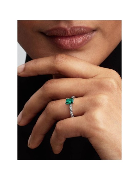 Anillo en plata de ley Halo Rectangular Verde Brillante