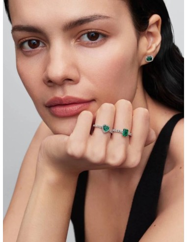 Anillo en plata de ley Halo Rectangular Verde Brillante