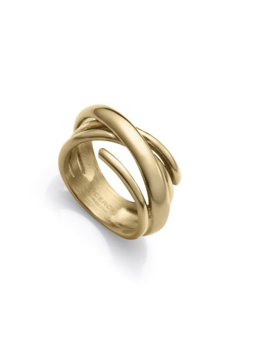 Anillo Viceroy de acero IP dorado cruzado abierto para mujer talla 16