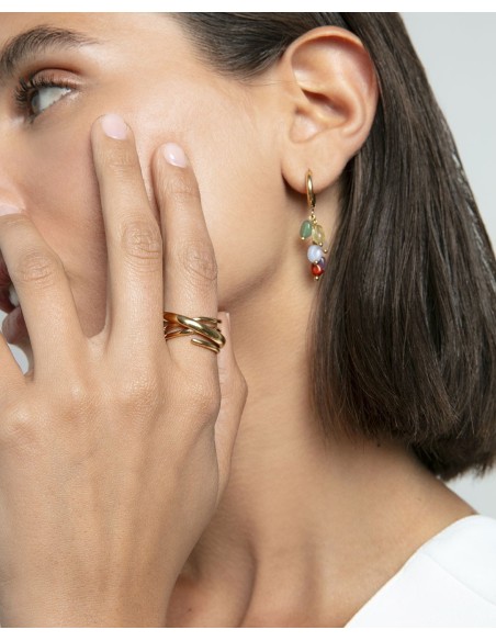 Anillo Viceroy de acero IP dorado cruzado abierto para mujer talla 16