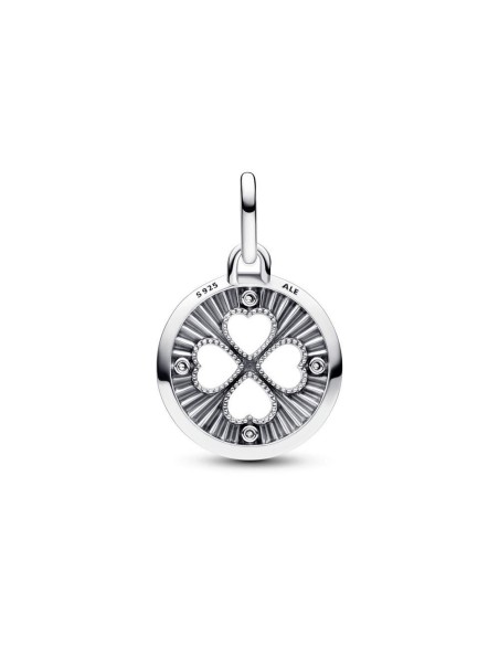 CLOVER STERLING SILVER MEDALLION WITH CLEAR CUBIC ZIRCONIA AND GLITTERY BUE ENAMEL