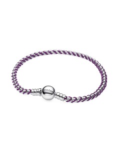 Pulsera Cadena Caja Cordón Morado Pandora Plata de Ley 593816C03