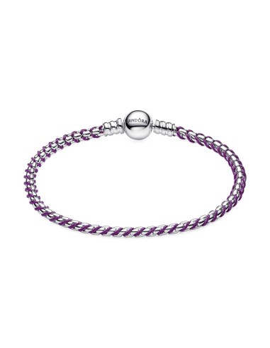 Pulsera Cadena Caja Cordón Morado Pandora Plata de Ley 593816C03