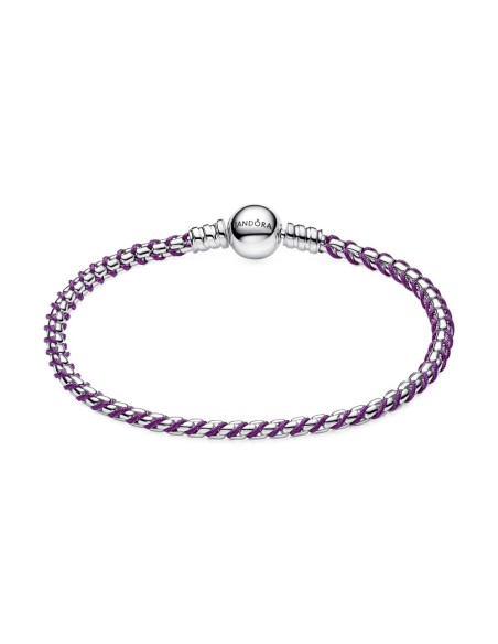 Pulsera Cadena Caja Cordón Morado Pandora Plata de Ley 593816C03