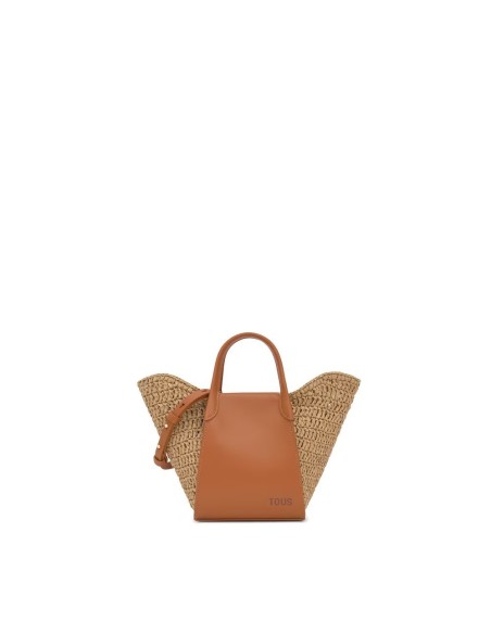 Capazo pequeño camel TOUS Tulip Rafia para mujer | Bolso de verano elegante