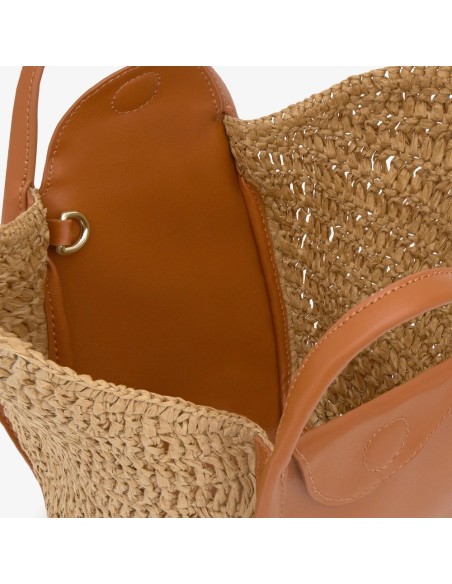 Capazo pequeño camel TOUS Tulip Rafia para mujer | Bolso de verano elegante
