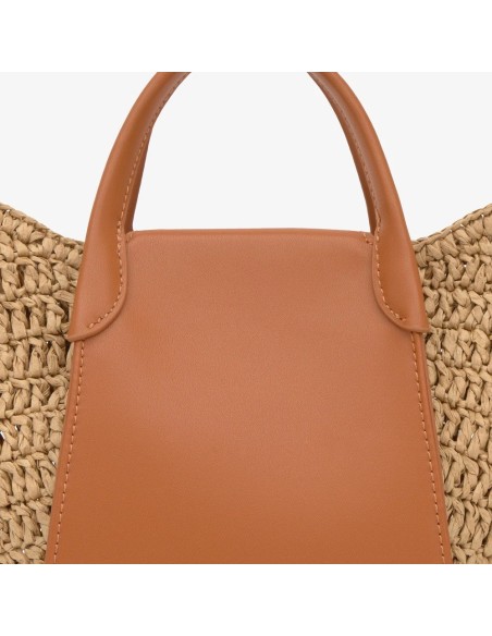 Capazo pequeño camel TOUS Tulip Rafia para mujer | Bolso de verano elegante
