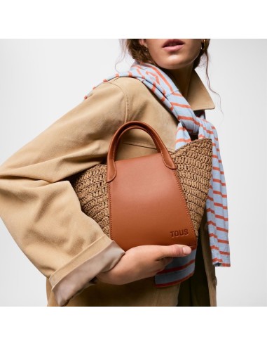 Capazo pequeño camel TOUS Tulip Rafia para mujer | Bolso de verano elegante