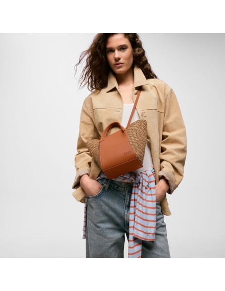 Capazo pequeño camel TOUS Tulip Rafia para mujer | Bolso de verano elegante