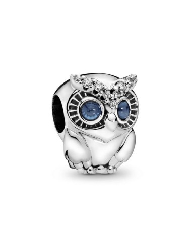 Charm Buho Brillante de plata con 2 cristales y 9 circonitas