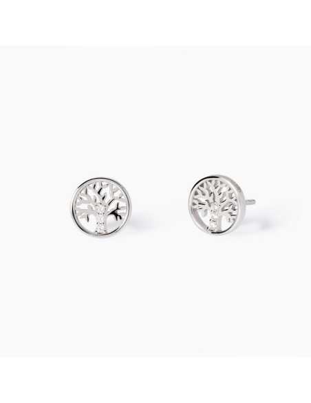 Pendientes árbol de la vida en plata rodiada con circonitas