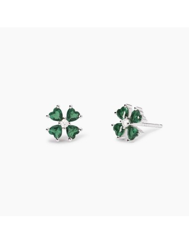 Pendientes flor con circonitas verdes en plata rodiada