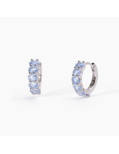 Pendientes de aro con piedras azules en plata de ley 925 2