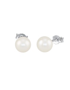 Pendientes de perla blanca con base de plata de ley 2