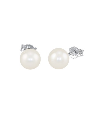 Pendientes de perla blanca con base de plata de ley