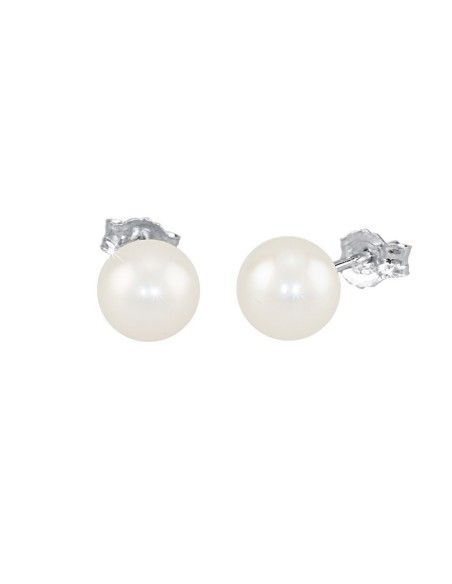 Pendientes de perla blanca con base de plata de ley