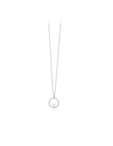 Collar de plata con colgante circular de circonitas y perla