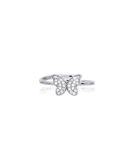 Anillo de plata con mariposa pavé de circonitas transparentes