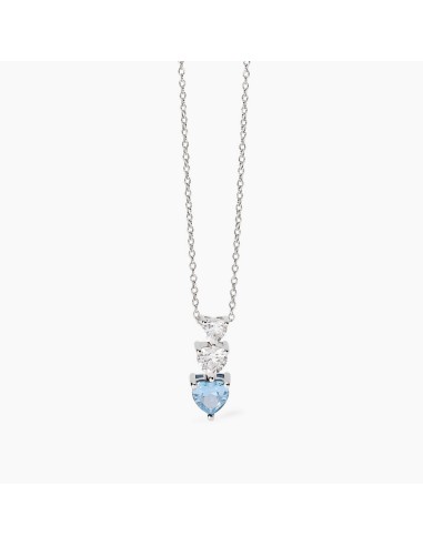 Gargantilla de plata 925 con corazones de circonitas y aguamarina sintética de la colección Lovely