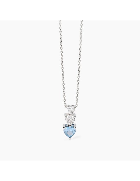 Gargantilla de plata 925 con corazones de circonitas y aguamarina sintética de la colección Lovely
