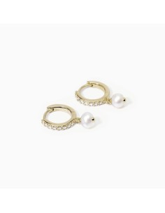 Pendientes Aro MABINA GIOIELLI en Plata de Ley con Baño de Oro 18K, Circonitas y Perla | Aros Colgantes para Mujer 2