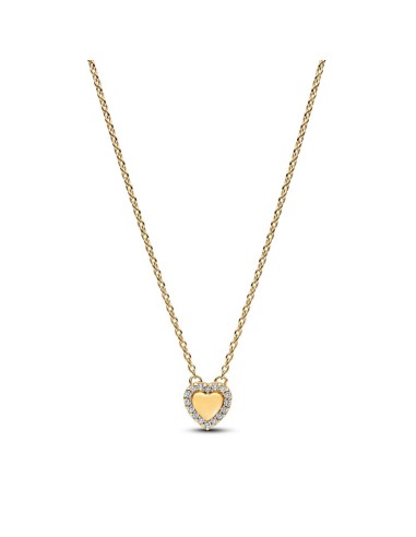 Collar Pandora con recubrimiento Oro 14 k con Corazón Grabable y Cúbicas – 364364C01‑45