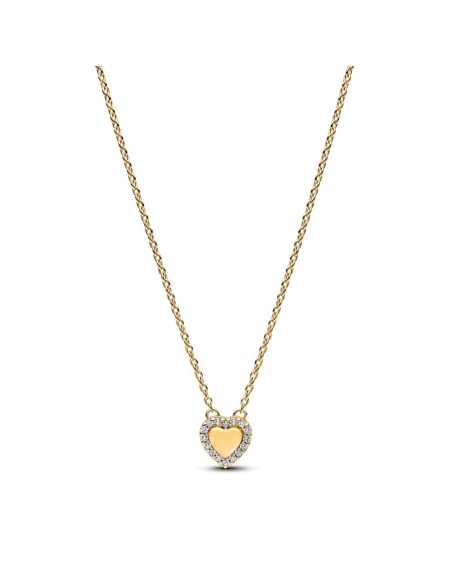 Collar Pandora con recubrimiento Oro 14 k con Corazón Grabable y Cúbicas – 364364C01‑45
