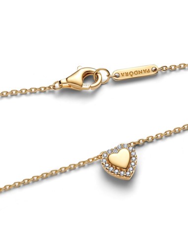 Collar Pandora con recubrimiento Oro 14 k con Corazón Grabable y Cúbicas – 364364C01‑45