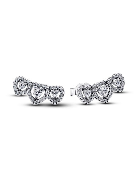 Pendientes Pandora Triple Halo Heart en plata 925 con corazones brillantes – 294411C01
