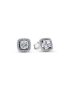Pendientes de botón Pandora “Punto Luz Cuadrado & Pavé” en plata de ley – Colección Timeless
