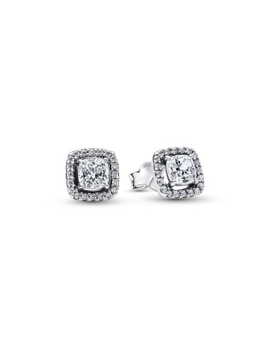 Pendientes de botón Pandora “Punto Luz Cuadrado & Pavé” en plata de ley – Colección Timeless