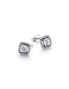 Pendientes de botón Pandora “Punto Luz Cuadrado & Pavé” en plata de ley – Colección Timeless 2