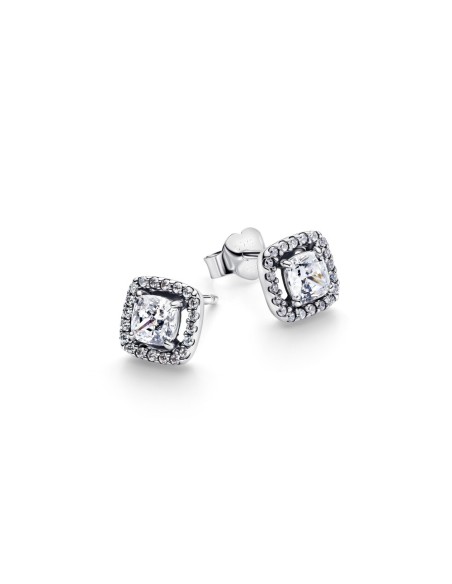 Pendientes de botón Pandora “Punto Luz Cuadrado & Pavé” en plata de ley – Colección Timeless