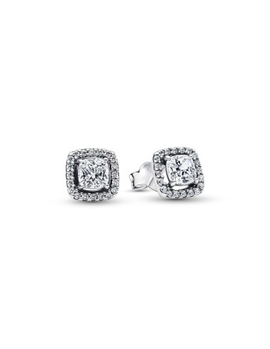 Pendientes de botón Pandora “Punto Luz Cuadrado & Pavé” en plata de ley – Colección Timeless