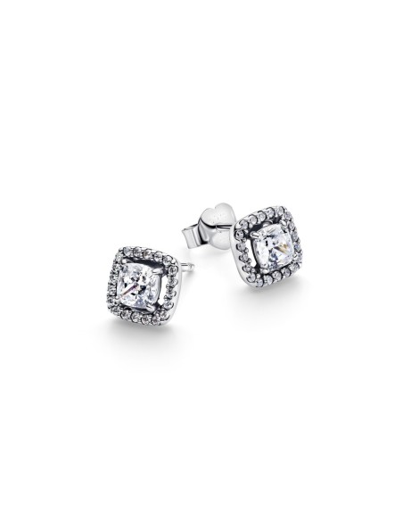 Pendientes de botón Pandora “Punto Luz Cuadrado & Pavé” en plata de ley – Colección Timeless