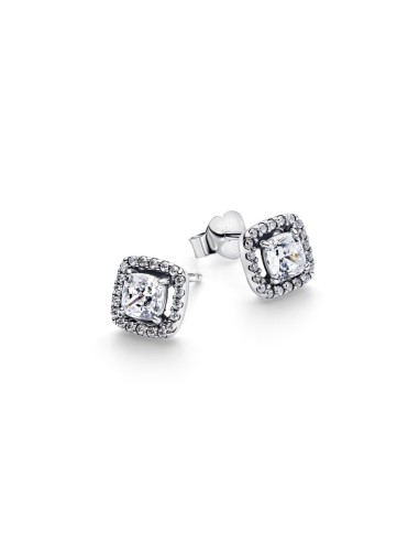 Pendientes de botón Pandora “Punto Luz Cuadrado & Pavé” en plata de ley – Colección Timeless