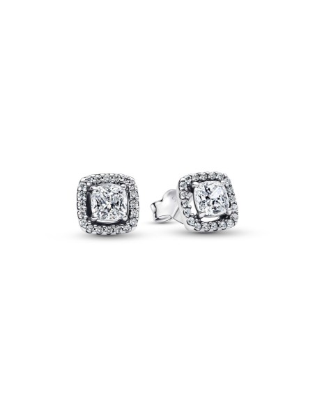 Pendientes de botón Pandora “Punto Luz Cuadrado & Pavé” en plata de ley – Colección Timeless
