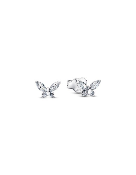 Pendientes de botón en plata de ley “Mariposa Luminosa” con circonitas – Colección Timeless