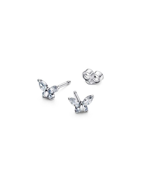 Pendientes de botón en plata de ley “Mariposa Luminosa” con circonitas – Colección Timeless