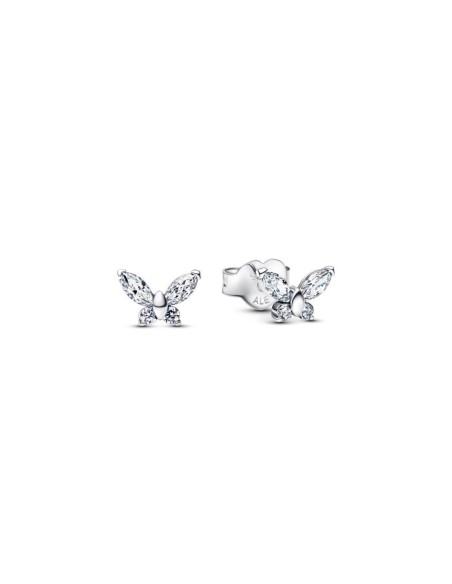Pendientes de botón en plata de ley “Mariposa Luminosa” con circonitas – Colección Timeless