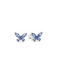 Pendientes de botón en plata de ley “Mariposa Luminosa Azul” – Colección Timeless