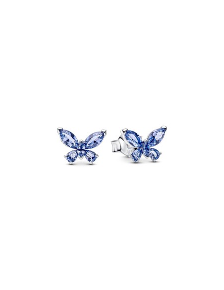 Pendientes de botón en plata de ley “Mariposa Luminosa Azul” – Colección Timeless