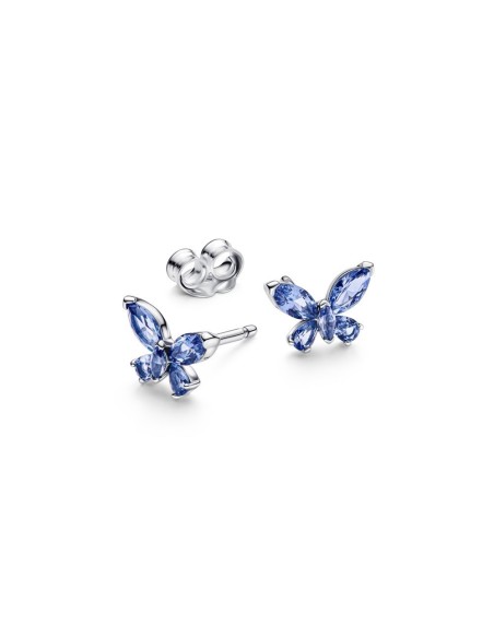 Pendientes de botón en plata de ley “Mariposa Luminosa Azul” – Colección Timeless