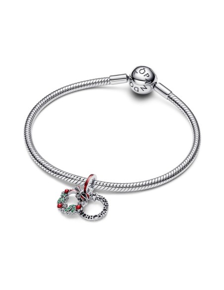 Charm en plata de ley “Corona Navideña Doble Colgante” – Colección Moments