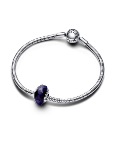 Charm en plata de ley Cristal de Murano Azul Facetado