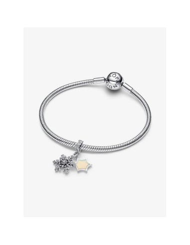 Charm doble “Copo de Nieve & Estrella Opalescente” en plata de ley 925 – Colección Moments