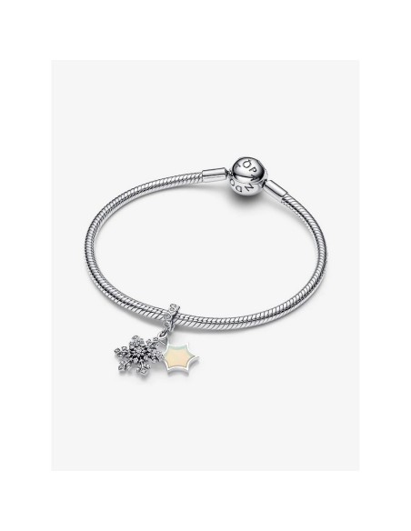 Charm doble “Copo de Nieve & Estrella Opalescente” en plata de ley 925 – Colección Moments