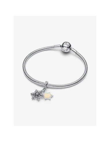 Charm doble “Copo de Nieve & Estrella Opalescente” en plata de ley 925 – Colección Moments